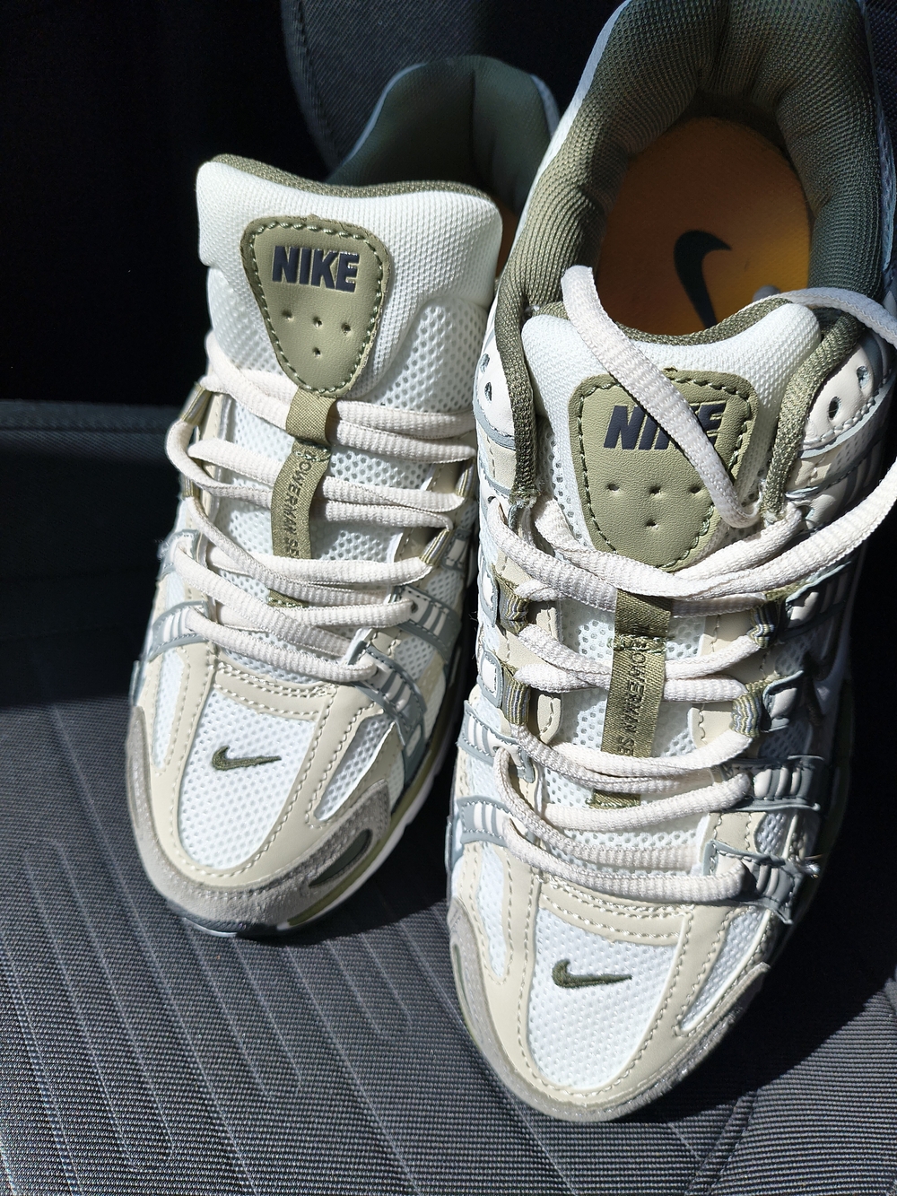 Nike White and Olive Green Mesh Trainers